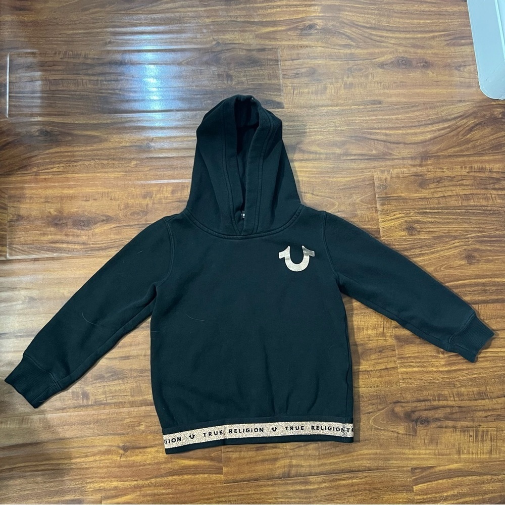 True Religion Girls Black Gold Shimmer Hoodie size small